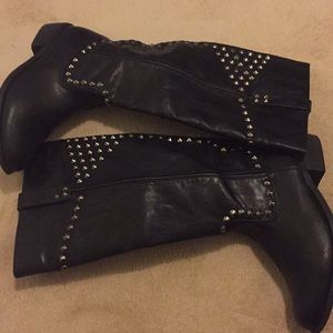Silver studded black leather riding boots
